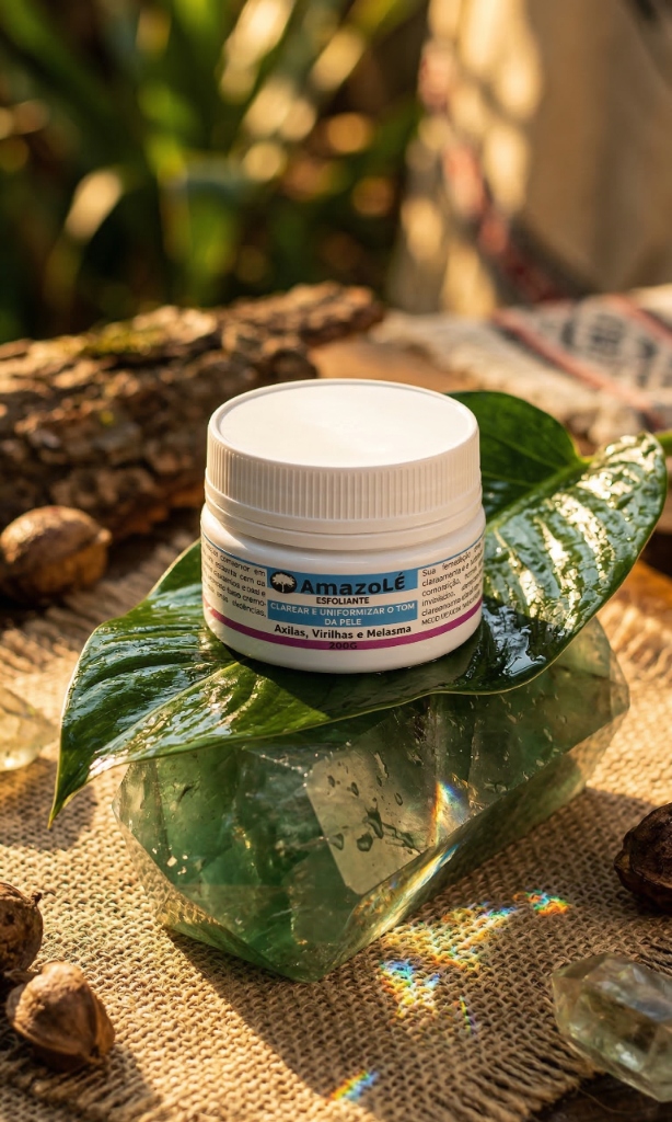 Esfoliante Clareador sobre cristal e folhas naturais